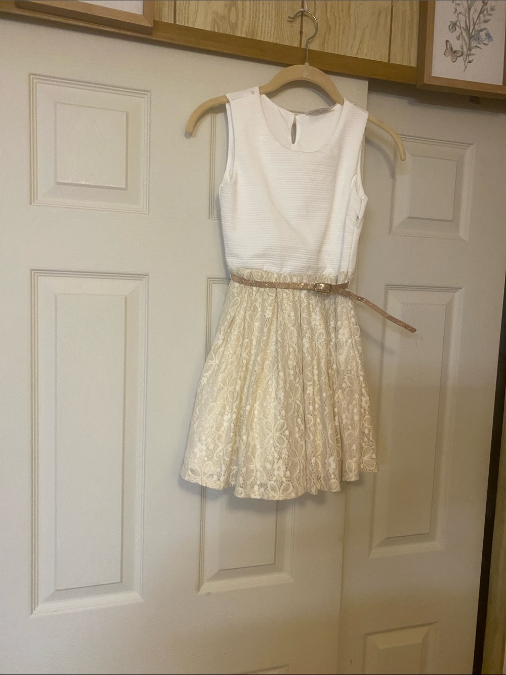 Beautees White and Cream Lace Formal Girls Dress